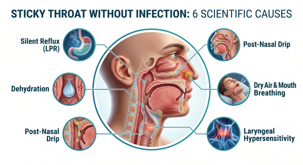 sticky throat without infection